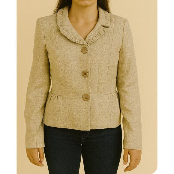 Giorgio Sant' Angelo boucle jacket cream and gold blazer/suit SZ 14 ruffle neckl - Picture 1 of 11